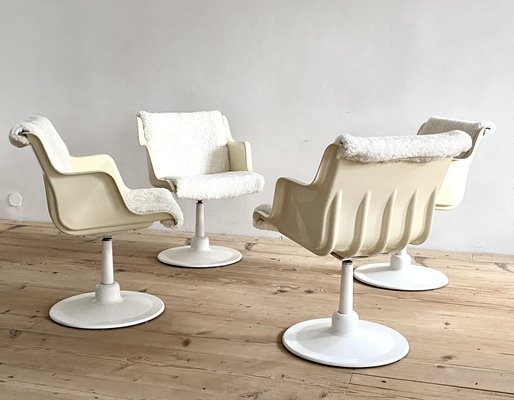 Finnish Swivel Chairs with Sheepskin Upholstery by Yrjo Kukkapuro for Haimi, 1960s, Set of 4-APD-1726458