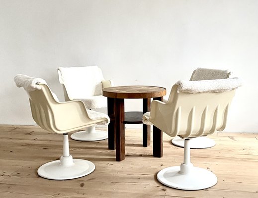 Finnish Swivel Chairs with Sheepskin Upholstery by Yrjo Kukkapuro for Haimi, 1960s, Set of 4-APD-1726458