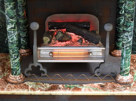 Fireplace Faux Marble With Bar Cabinet, 1950s-HS-1187980