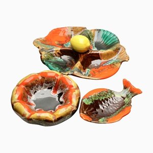 Fish and Oyster Plates with Drip Glaze from Vallauris, Set of 3-MJY-1148752