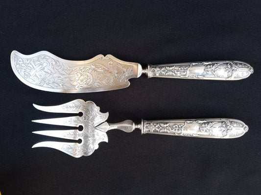 Fish Serving Implements with Silver Handles, 1800s, Set of 2-EHL-861598