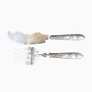 Fish Serving Implements with Silver Handles, 1800s, Set of 2-EHL-861598