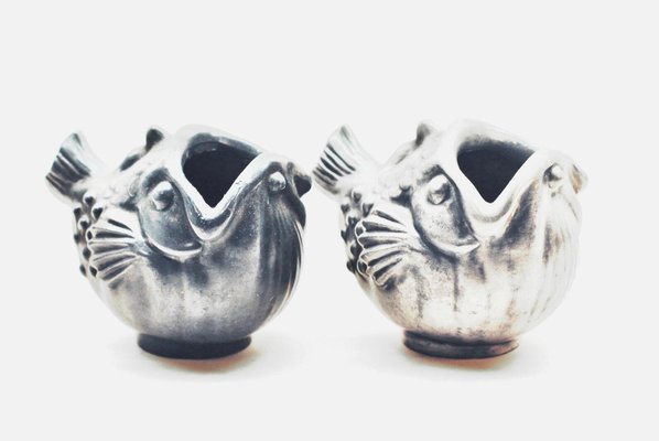 Fish Vases in Pewter by Just Andersen, 1930s, Set of 2-HYQ-1226288