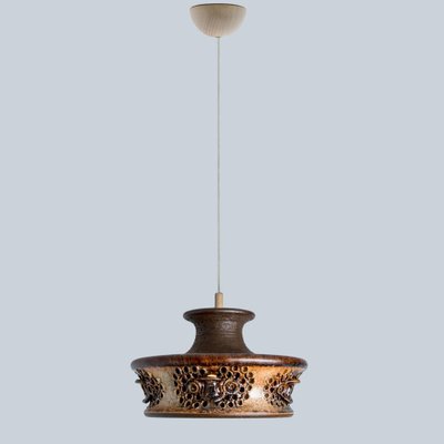 Flat Brown Beige Ceramic Pendant Light, Denmark, 1970s-VDW-1739989