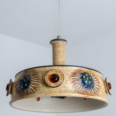 Flat Brown Ceramic Pendant Light, Denmark, 1970-VDW-2028616