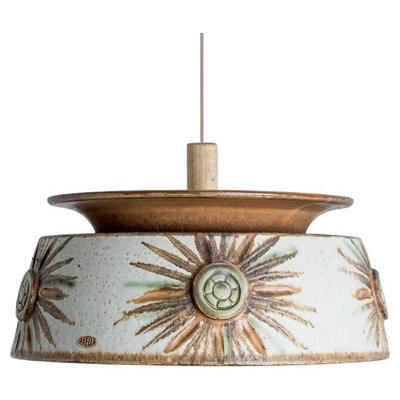 Flat Round Brown Ceramic Pendant Light, Denmark, 1970-VDW-1756148