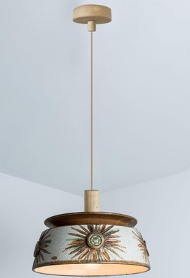 Flat Round Brown Ceramic Pendant Light, Denmark, 1970-VDW-1756148