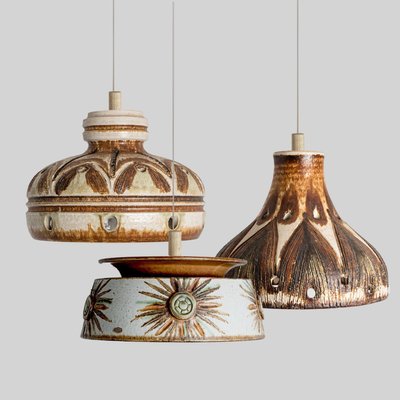 Flat Round Brown Ceramic Pendant Light, Denmark, 1970-VDW-1756148