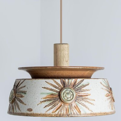 Flat Round Brown Ceramic Pendant Light, Denmark, 1970-VDW-1756148