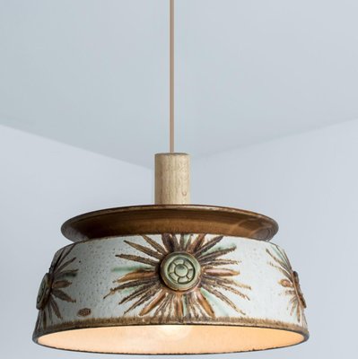 Flat Round Brown Ceramic Pendant Light, Denmark, 1970-VDW-1756148