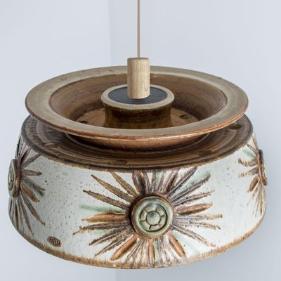 Flat Round Brown Ceramic Pendant Light, Denmark, 1970-VDW-1756148