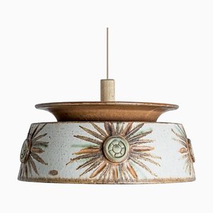 Flat Round Brown Ceramic Pendant Light, Denmark, 1970-VDW-1756148