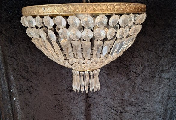 Flat Vintage Ceiling Lamp with Cut Crystal Glass Hangings, 1960s-HOI-2033657