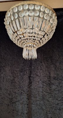 Flat Vintage Ceiling Lamp with Cut Crystal Glass Hangings, 1960s-HOI-2033657