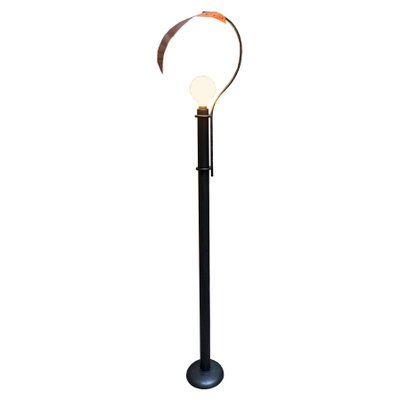 Floor Lamp in Black Painted Metal and Large Copper Leaf, 1980s-YUW-848512