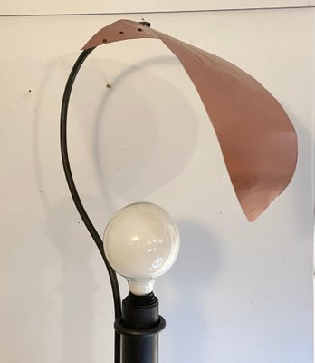 Floor Lamp in Black Painted Metal and Large Copper Leaf, 1980s-YUW-848512