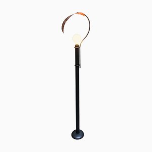 Floor Lamp in Black Painted Metal and Large Copper Leaf, 1980s-YUW-848512