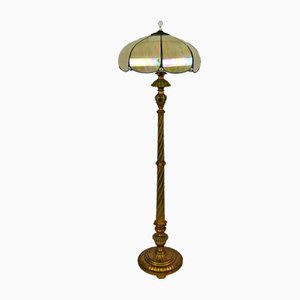 Floor Lamp in Gilded Carved Wood and Pearly Glass, 1890s-XNH-1804658