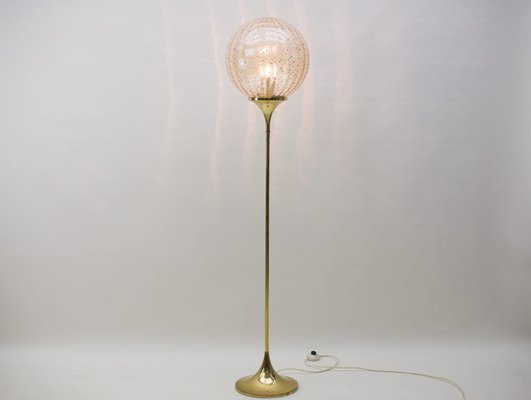 Floor Lamp in Gold with Large Glass Shade & Gold Details on Trumpet Base, 1970s-KQB-987781