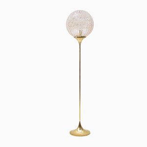 Floor Lamp in Gold with Large Glass Shade & Gold Details on Trumpet Base, 1970s-KQB-987781