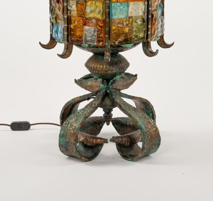 Floor Lamp Lantern in Wrought Iron and Hammered Glass by Longobard, 1970s-LYQ-1823304