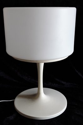 Floor Lamp with a White Lacquered Aluminum Trumpet Base & Screw-on White Cylindrical Plastic Shade, 1970s-HOI-1299544