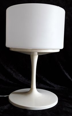 Floor Lamp with a White Lacquered Aluminum Trumpet Base & Screw-on White Cylindrical Plastic Shade, 1970s-HOI-1299544