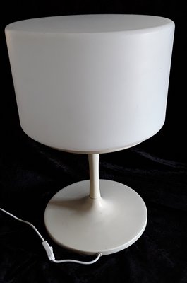 Floor Lamp with a White Lacquered Aluminum Trumpet Base & Screw-on White Cylindrical Plastic Shade, 1970s-HOI-1299544