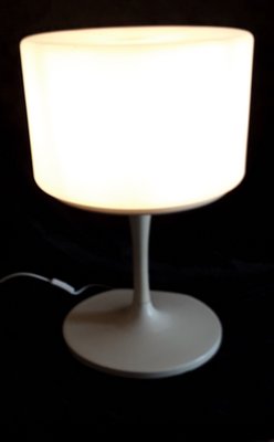 Floor Lamp with a White Lacquered Aluminum Trumpet Base & Screw-on White Cylindrical Plastic Shade, 1970s-HOI-1299544