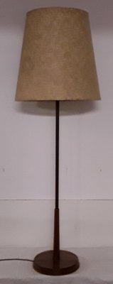 Floor Lamp with Teak Base & Beige Wool Shade, 1970s-HOI-847055