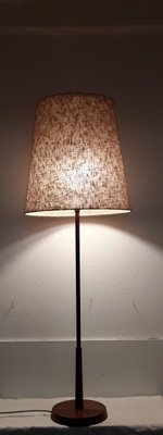 Floor Lamp with Teak Base & Beige Wool Shade, 1970s-HOI-847055