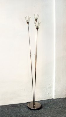 Floor Lamp with Three Metal Lights and Rifle Cane Finish, Italy, 1980s-VCV-992751