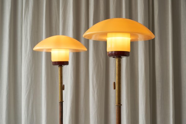 Floor Lamps in Bamboo, Patinated Brass and Yellow Glass, 1920s, Set of 2-FEW-2024191