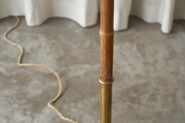 Floor Lamps in Bamboo, Patinated Brass and Yellow Glass, 1920s, Set of 2-FEW-2024191