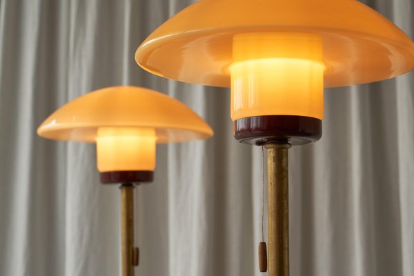 Floor Lamps in Bamboo, Patinated Brass and Yellow Glass, 1920s, Set of 2-FEW-2024191