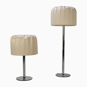 Floor Lamps in Chrome and Silk from Staff, 1970s, Set of 2-AO-1419644