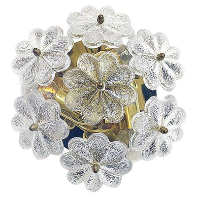 Floral Crystal & Brass Flush Mount Chandelier by Ernst Palme for Palwa-DEK-1094270