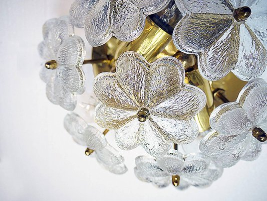 Floral Crystal & Brass Flush Mount Chandelier by Ernst Palme for Palwa-DEK-1094270