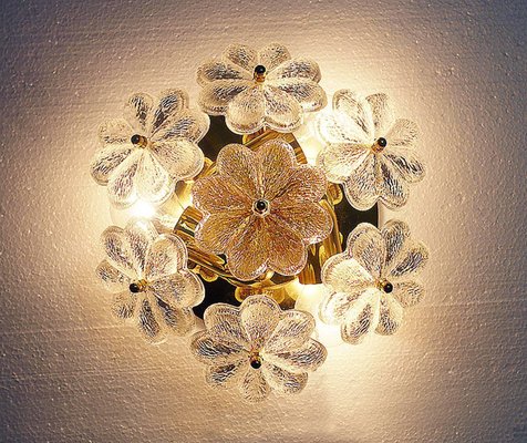 Floral Crystal & Brass Flush Mount Chandelier by Ernst Palme for Palwa-DEK-1094270