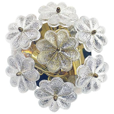 Floral Crystal & Brass Flush Mount Chandelier by Ernst Palme for Palwa-DEK-1094270