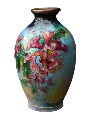 Floral Decor Vase in Enamel by Camille Fauré, Limoges-RIK-1784804