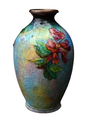 Floral Decor Vase in Enamel by Camille Fauré, Limoges-RIK-1784804