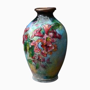 Floral Decor Vase in Enamel by Camille Fauré, Limoges-RIK-1784804