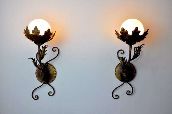 Floral Sconces by Ferro Arte, Spain, 1960s, Set of 2-EJE-1373453