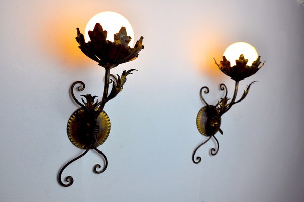 Floral Sconces by Ferro Arte, Spain, 1960s, Set of 2-EJE-1373453