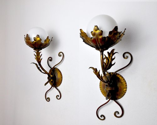 Floral Sconces by Ferro Arte, Spain, 1960s, Set of 2-EJE-1373453