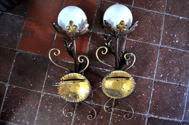 Floral Sconces by Ferro Arte, Spain, 1960s, Set of 2-EJE-1373453