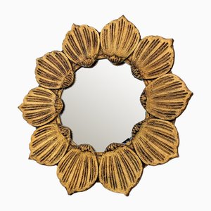 Floral Sun Mirror in Gilded Wood, 1950s-JJT-2036259