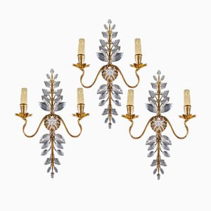 Floral Wall Lights in Crystal and Gold Metal from Maison Baguès, 1890s, Set of 3-JJT-1793835