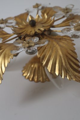 Florentine Floral Gold Ceiling Light with Crystal Flowers, 1970s-ESB-2035602